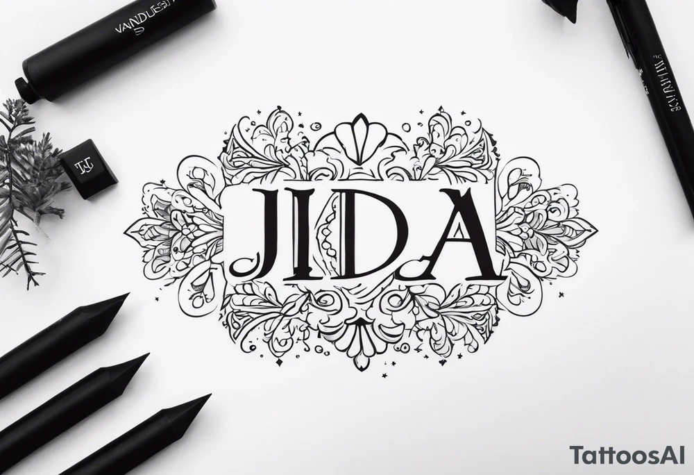 Spell out “wanderlust” with the initials “jda” in the middle. Whimsical font tattoo idea