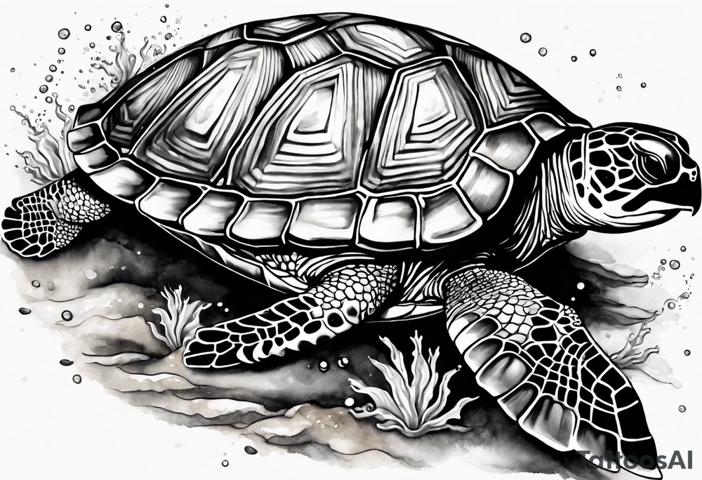 beachy seashell sea turtle tattoo idea