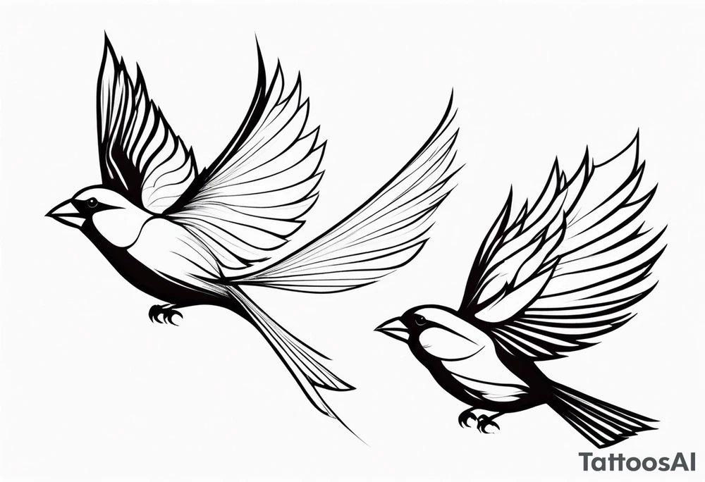 two cardinal birds flying facing eachother one high and one low
fine line with some shading tattoo idea