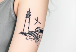 Create imagine with one half of a lighthouse and one half of a farm windmill tattoo idea