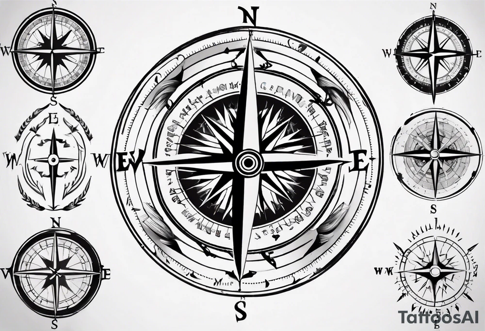 compass with vertical arrow tattoo idea