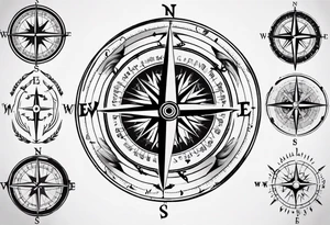 compass with vertical arrow tattoo idea