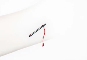 chinese chopsticks with a red thread by the end of it,
about 5cm long , 1 cm wide
it goes into the anterior part of the left wrist tattoo idea