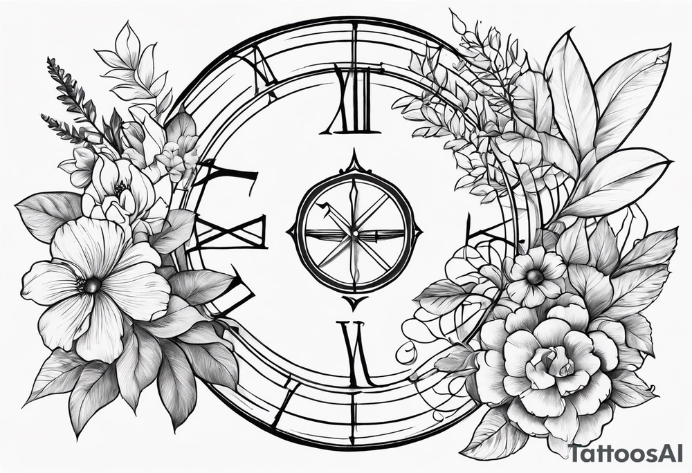 roman numerals for March 13, 2011 surrounded by floral and shapes on tricep tattoo idea