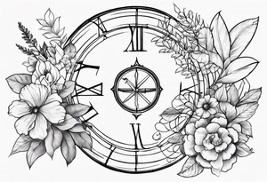 roman numerals for March 13, 2011 surrounded by floral and shapes on tricep tattoo idea