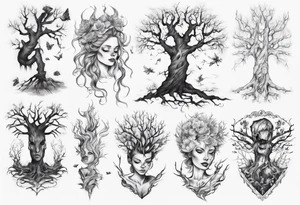 Dying tree girl tattoo idea
