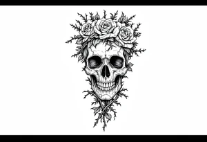 ornate skull adorned with crown of wild roses and thorns tattoo idea