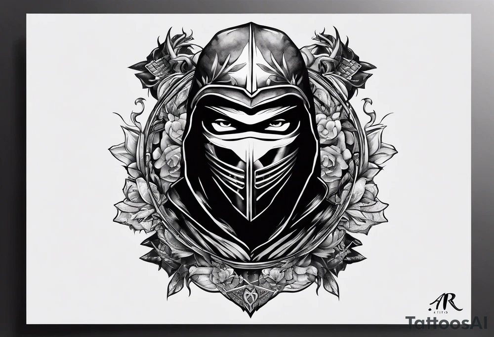 the letters A R in the middle of a ninja headband tattoo idea
