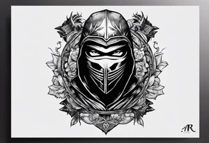 the letters A R in the middle of a ninja headband tattoo idea