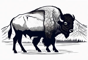 grand prismatic spring in a 
bison silhouette tattoo idea