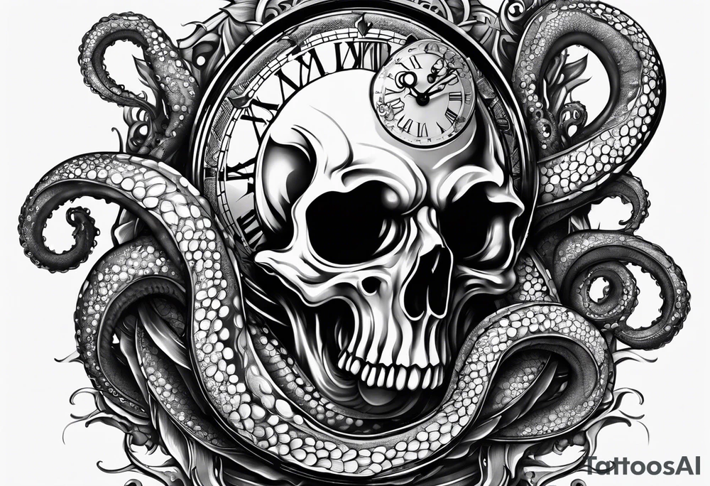 to be drawn in the arm, pocket watch wrapped under an aggressive octopus tattoo idea