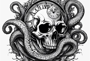 to be drawn in the arm, pocket watch wrapped under an aggressive octopus tattoo idea