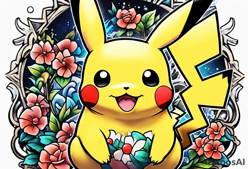 Pikachu pokemon statue tattoo idea