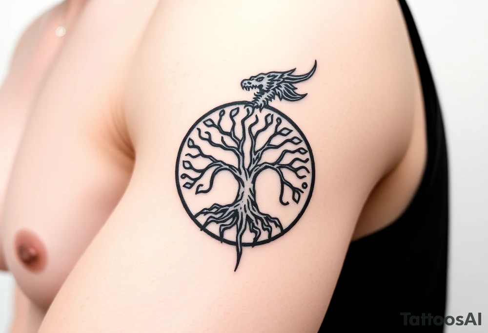 a dragon encircling the tree of life tattoo idea