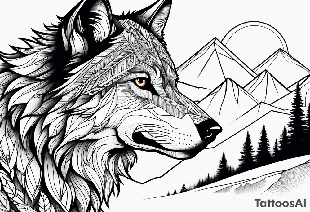 Mountains, wolf eyes underneath tattoo idea