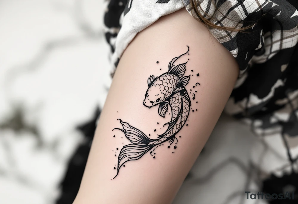 traditional koi fish swimming upstream through turbulent waves tattoo idea