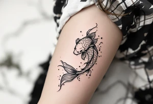 traditional koi fish swimming upstream through turbulent waves tattoo idea