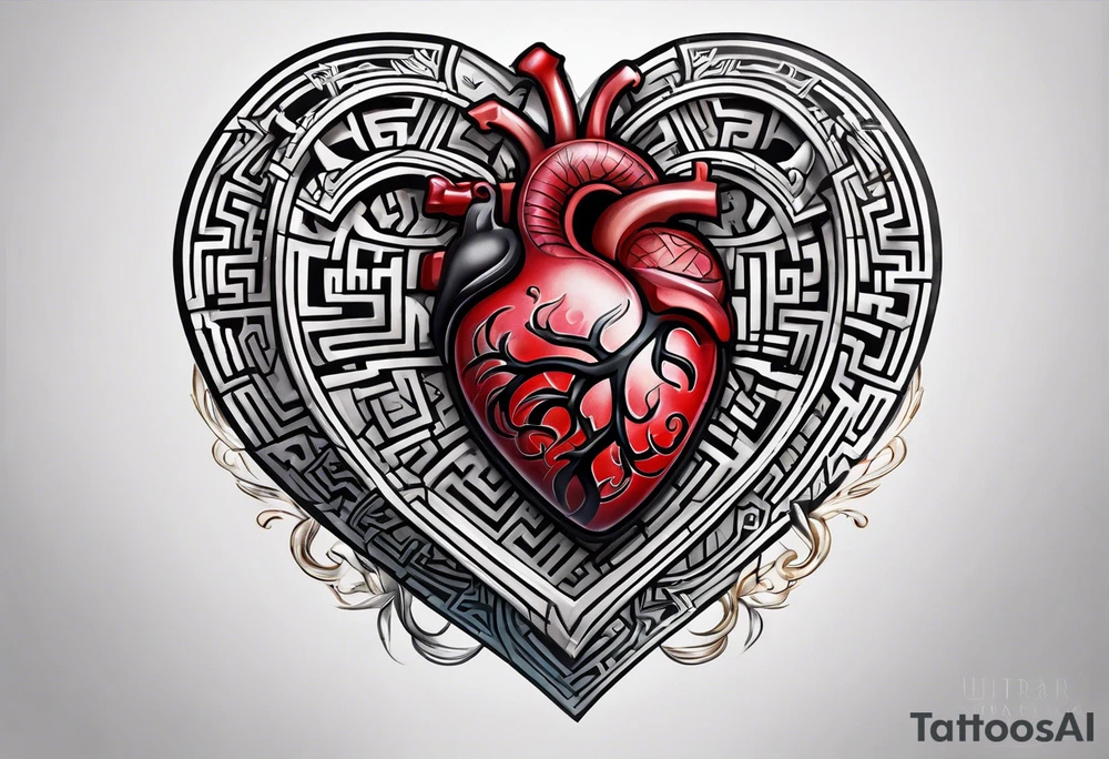 real heart with a maze inside tattoo idea