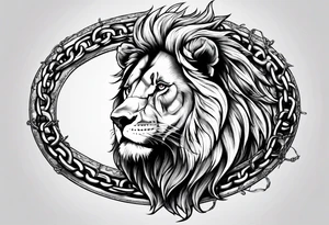 Wounded lion trying to brake the chains tattoo idea