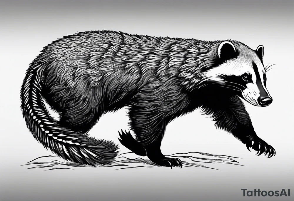 honey badger climbing-over, claws, rear view tattoo idea