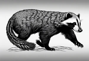 honey badger climbing-over, claws, rear view tattoo idea