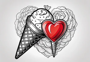 ice cream cone with one round scoop of ice cream and a red heart tattoo idea