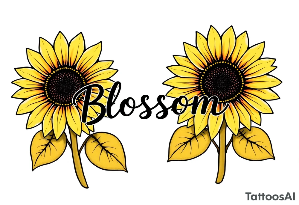 Sunflowers with “Blossom” written through the middle of them tattoo idea