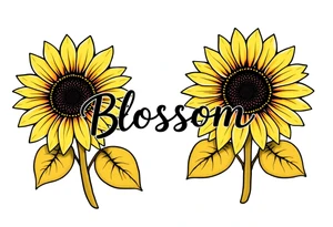 Sunflowers with “Blossom” written through the middle of them tattoo idea