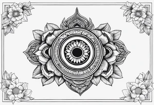 Bali temples black and grey with sunflower tattoo idea