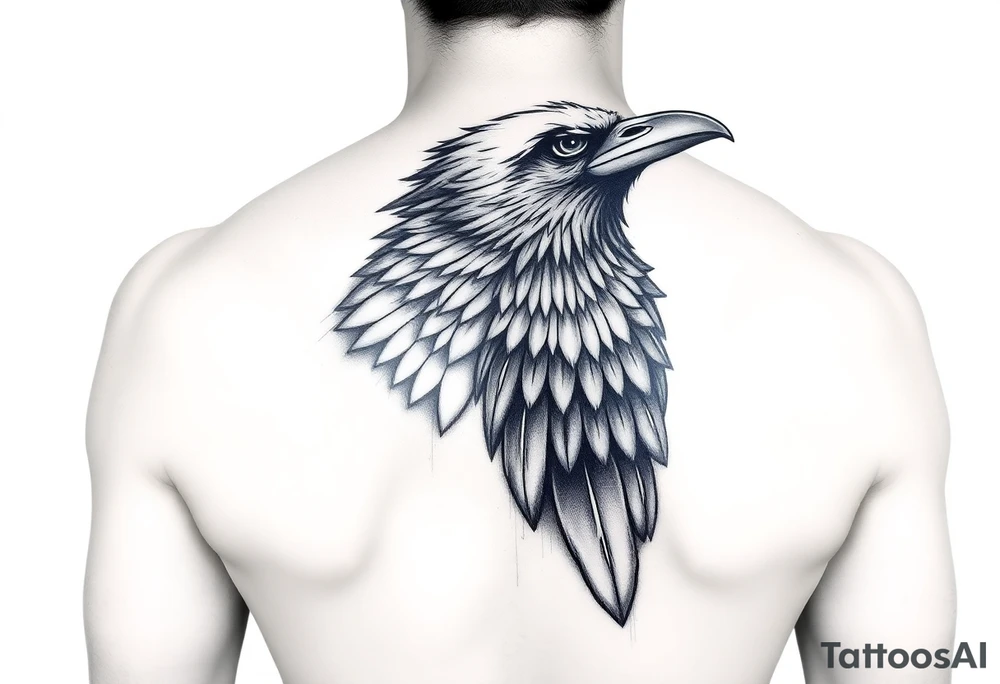 Half raven half peackock tattoo idea