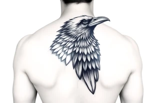 Half raven half peackock tattoo idea