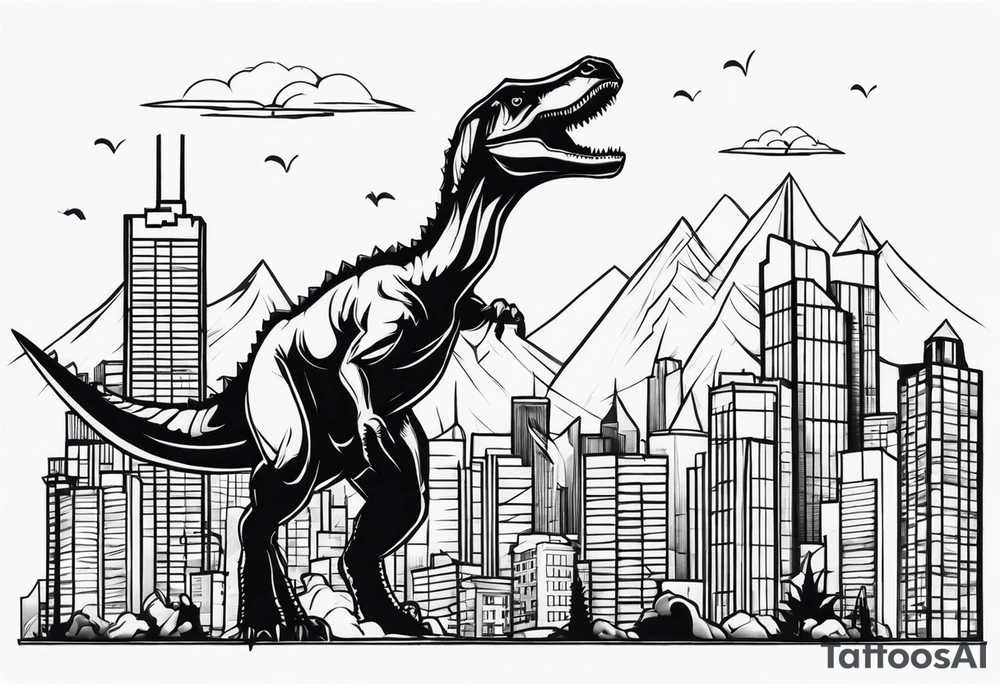 dinosaur destroying city tattoo idea