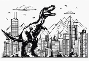 dinosaur destroying city tattoo idea