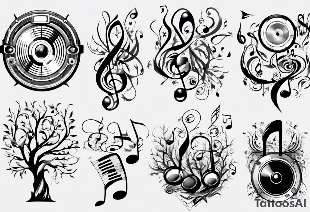 music speaker note tree stave DJ tattoo idea