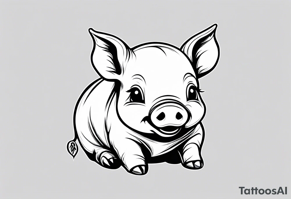 very cute chubby happy piglet.
outline only.
black and white only.
only show the piglet. no extra lines or decoration.
no black shading.
dont make the ears too big.
draw very thin lines tattoo idea