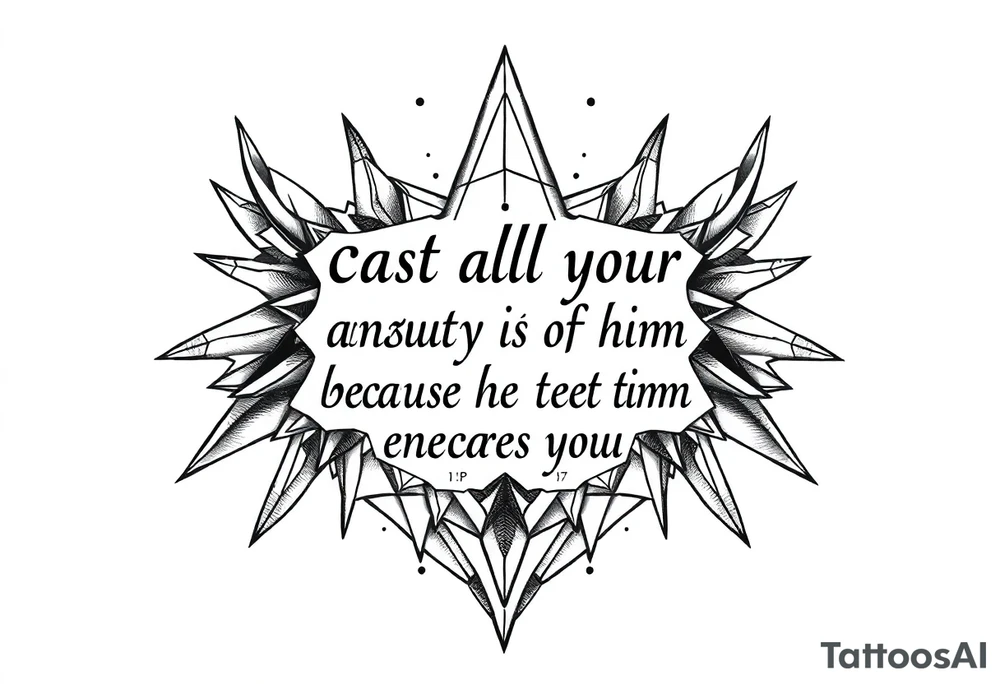 cast all your anxiety on him because he cares for you"  1 peter 5:7 tattoo idea