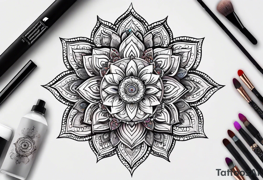 mandala lotus lace third eye tattoo idea