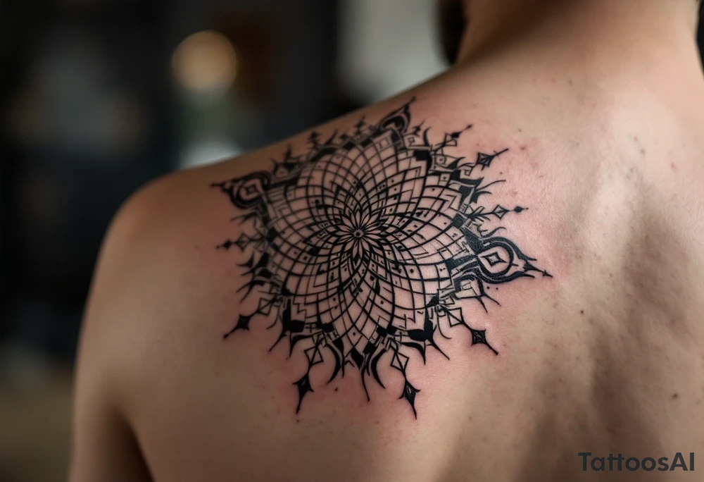 intricate mandala with sacred geometry and cosmic elements tattoo idea