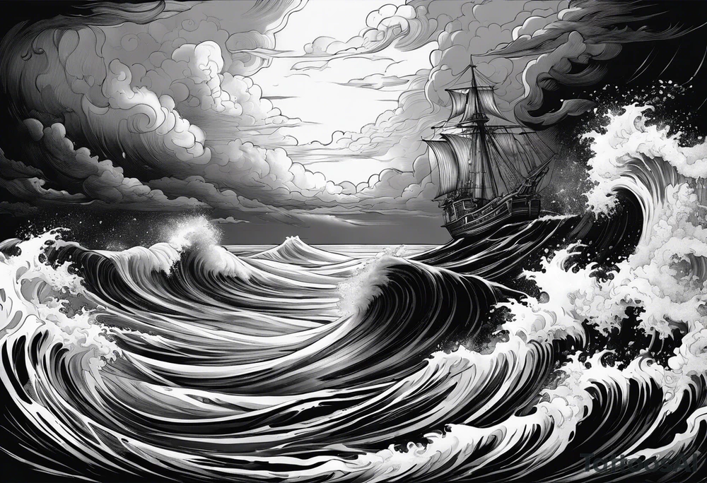 god, stormy sea, full length tattoo idea