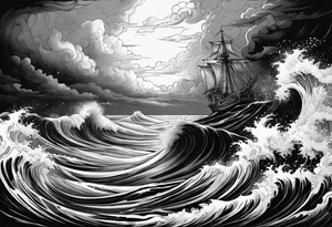god, stormy sea, full length tattoo idea