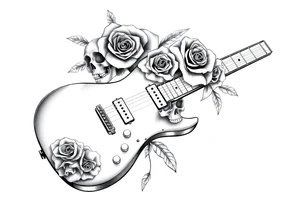 Electric guitar with skulls and roses printed on it tattoo idea