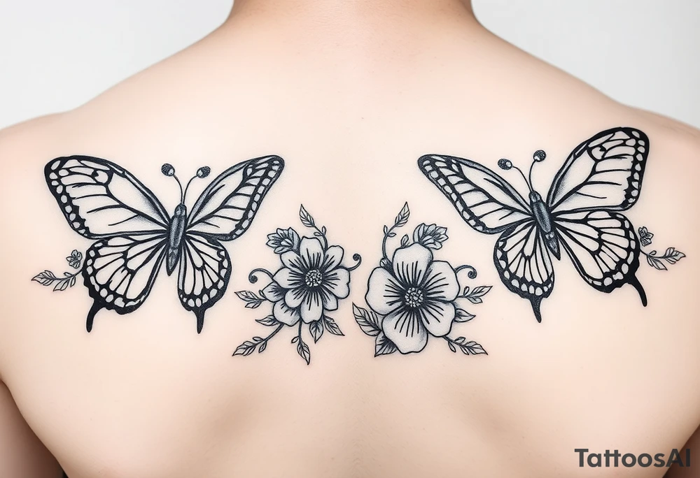 Ornamental floral butterflies traditional tattoo idea