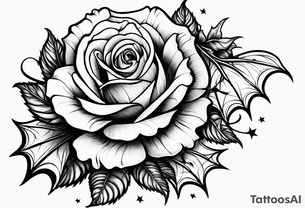 Gothic rose and bats tattoo tattoo idea
