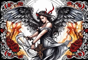 Angel with devil fighting back tattoo design tattoo idea