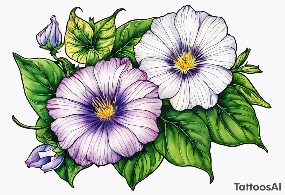 Aster and morning glory with September birth stone tattoo idea