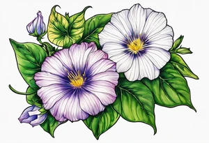 Aster and morning glory with September birth stone tattoo idea