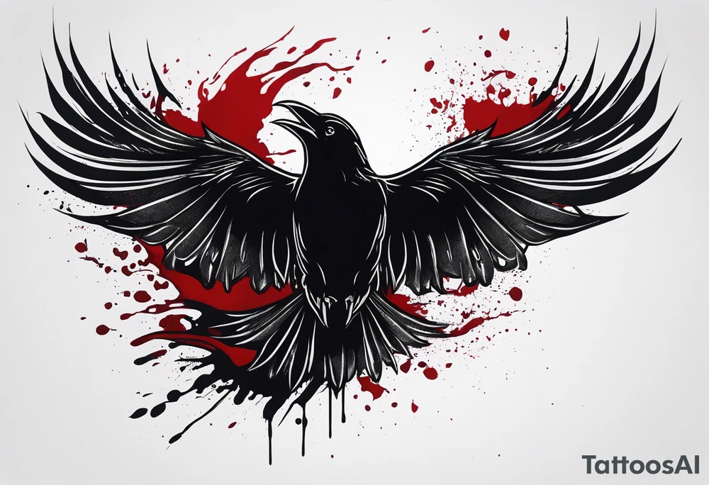 Black ravens closing its wings and dripped in blood tattoo idea