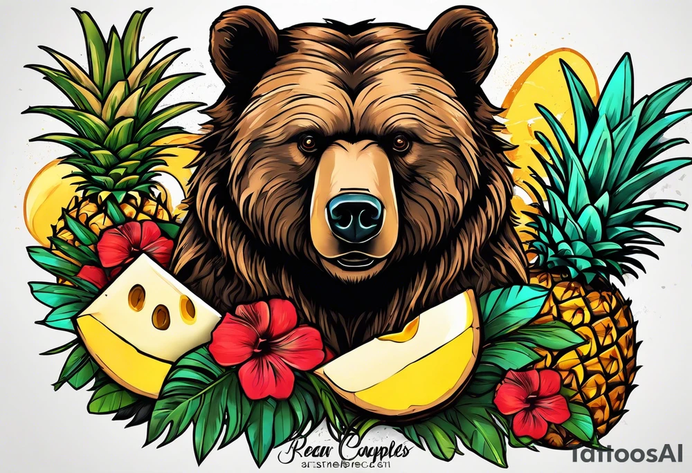 Bear loves pineapples and coconuts tattoo idea