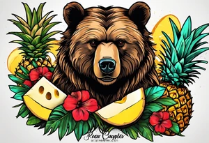 Bear loves pineapples and coconuts tattoo idea