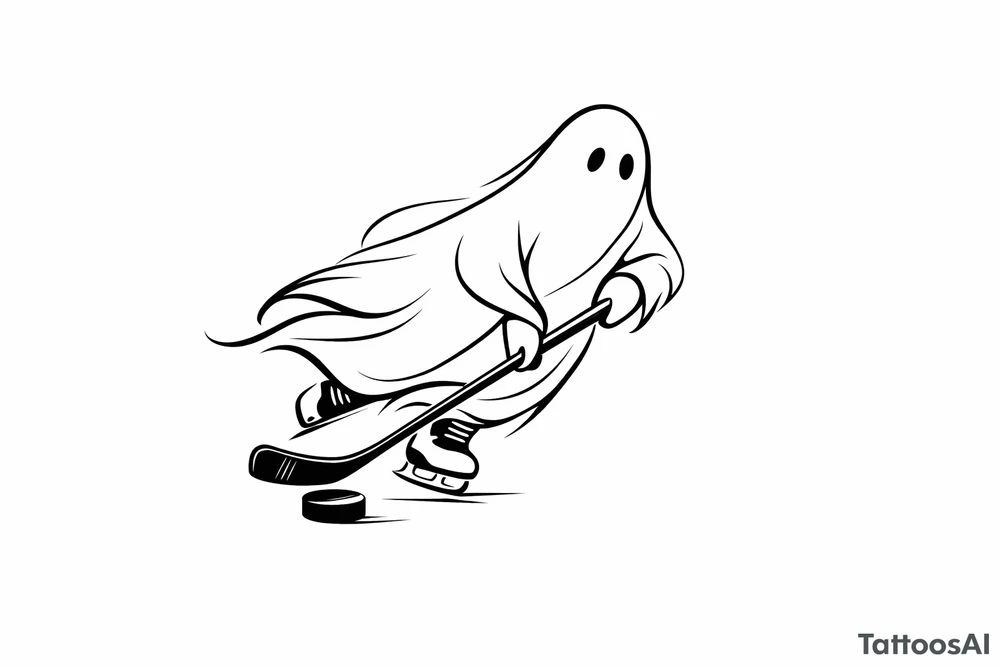 Minimalist silhouette of a ghost playing hockey tattoo idea
